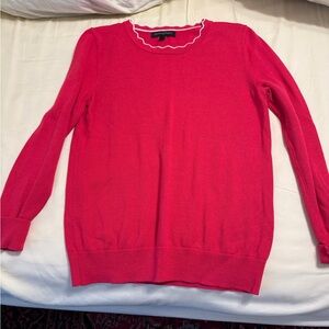 Banana Republic Bright Pink Scallop-Trim Crewneck Sweater